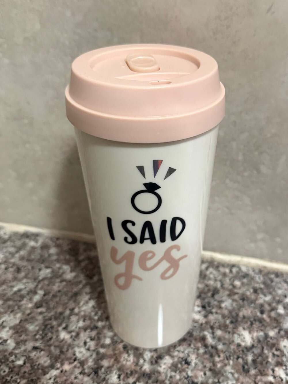 I Said Yes Travel Mug Pink White Engagement